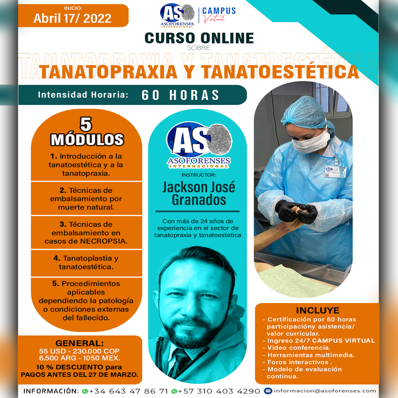 Curso de tanatopraxia y tanatoestetíca 